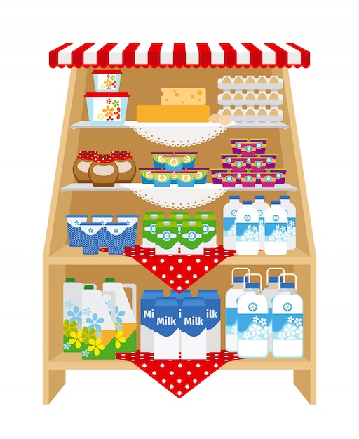 Dairy products on store shelves