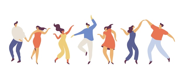 Dancing people silhouette flat vector set Party x9