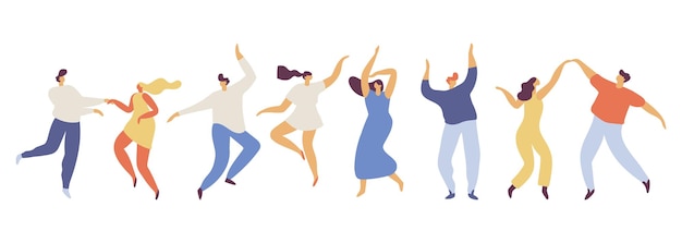 Dancing people silhouette flat vector set Party x9