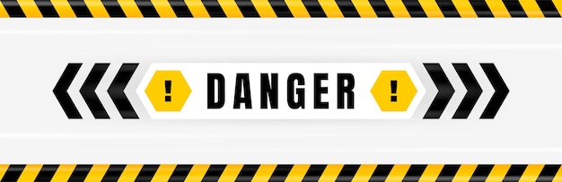 Vector danger badge placed on gray background with black and yellow line striped