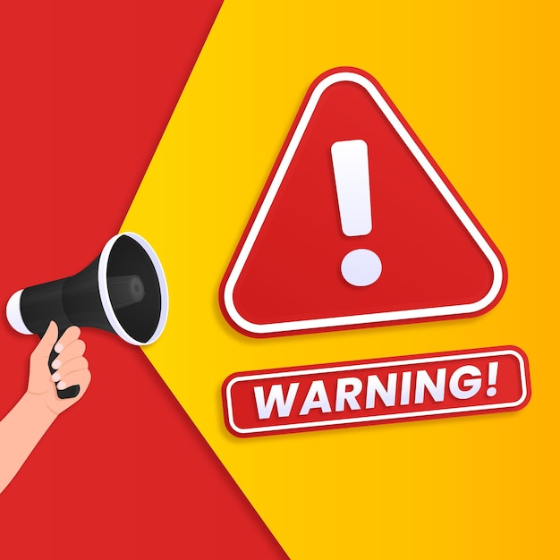 Vector danger warning pop up sign banner concept with megaphone