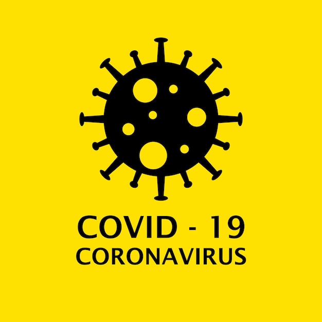 Dangerous virus icon illustration Crown virus warning sign logo concept isolated on yellow background COVID 19 Illustration of a dangerous virus icon Pandemic Vector