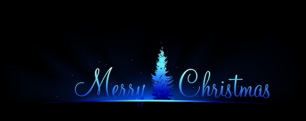 Dark Christmas Website Banner with Illuminated Calligraphic Inscription and Christmas Tree