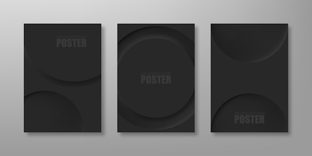 Vector dark posters in neumorphic minimalistic vector style futuristic neumorphism design cover