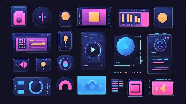 Vector dark user interface collection images web