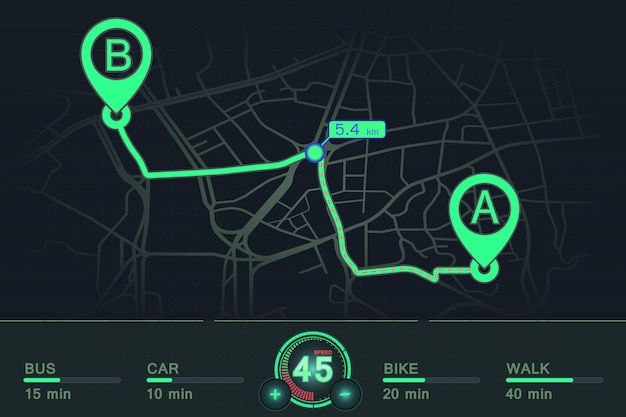 Dashboard navigation gps tracking  point A to point B 