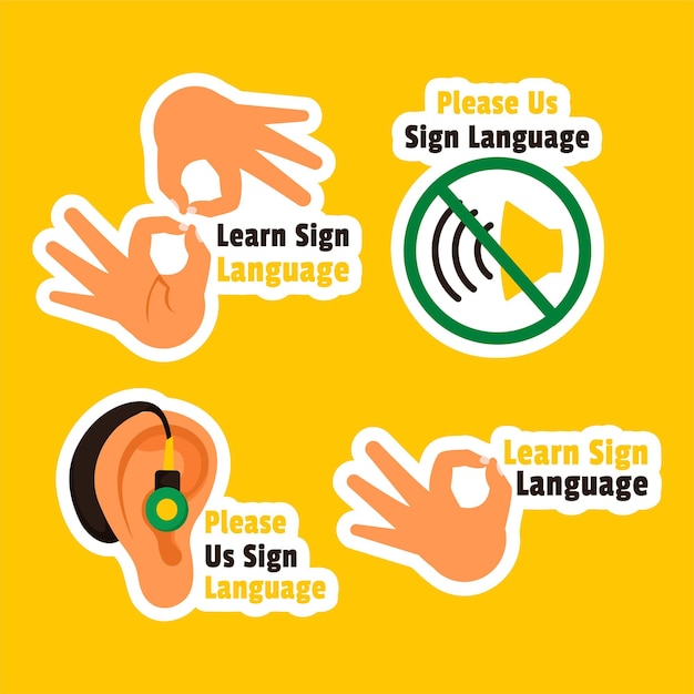 Vector day of sign languages label flat cartoon hand drawn templates background illustration