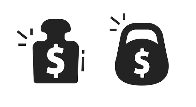 Debt financial icon as heavy tac weight burden set pictogram simple or economic money weigh dumbbell