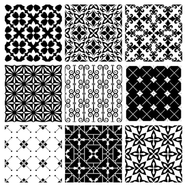 Decorative monochrome tile vintage patterns.