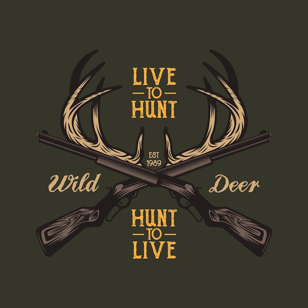 Vector deer horn hunting wild emblem badge