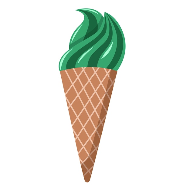 Delicious green ice cream Sweet summer treat in a waffle cone