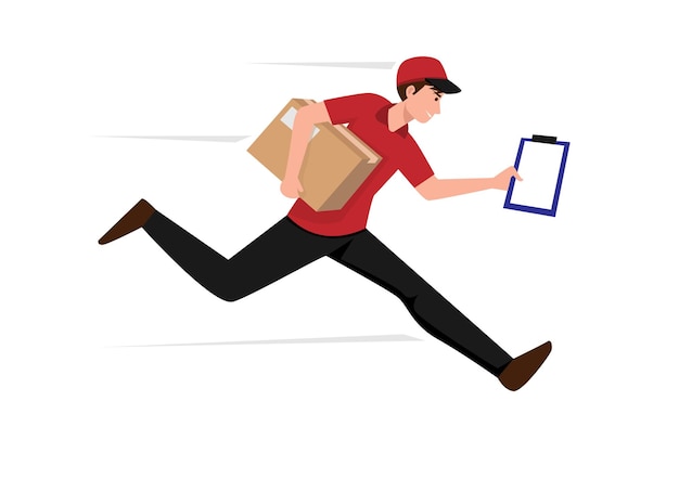 Vector a delivery boy is delivering a package to a customer express delivery service symbol