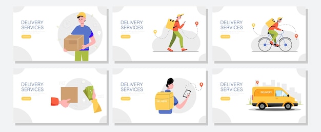 Vector delivery service web banners set the concept of fast and free delivery vector illustration in flat style