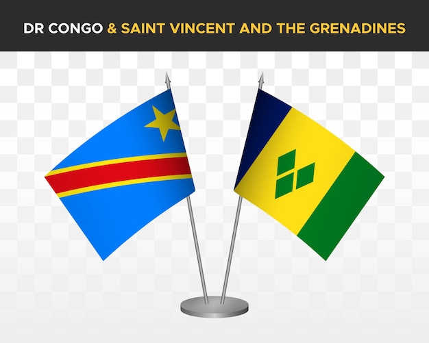 Democratic Republic Congo DR vs saint vincent desk flags mockup isolated 3d vector illustration