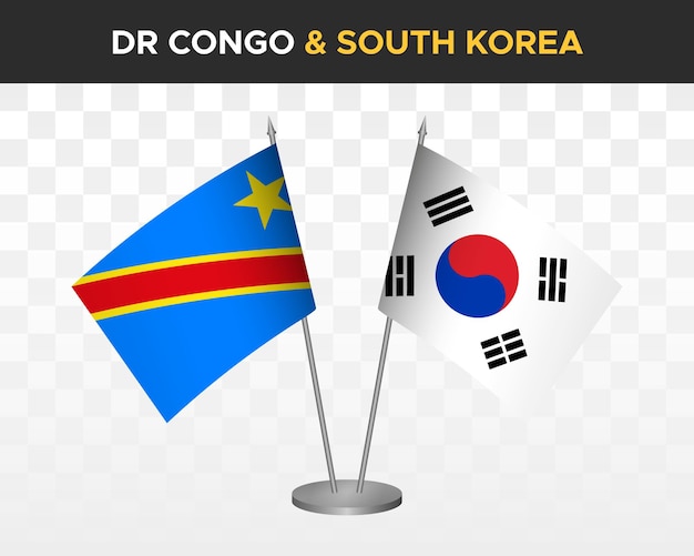 Democratic Republic Congo DR vs south korea desk flags mockup isolated 3d vector illustration