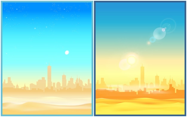 Vector desert morning and afternoon