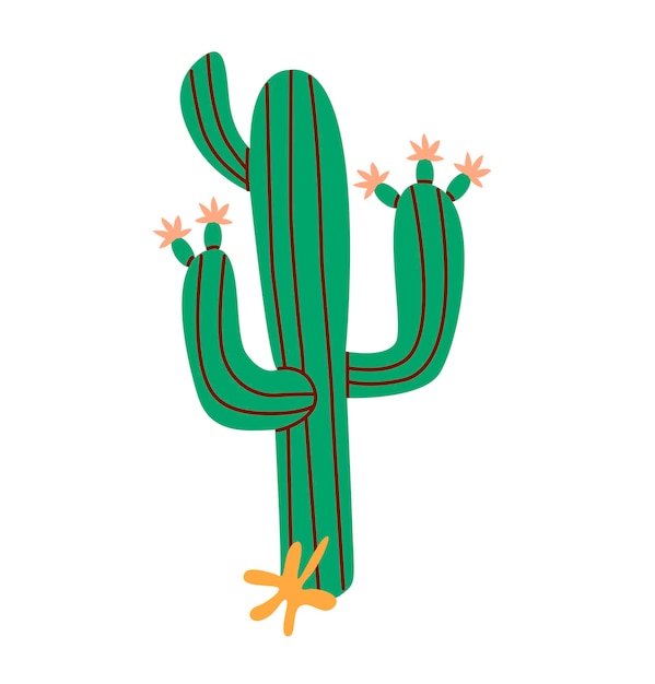 Desert plant cactus with thorns Exotic cacti with spines and flowers Colored flat simple vector illustration on white background