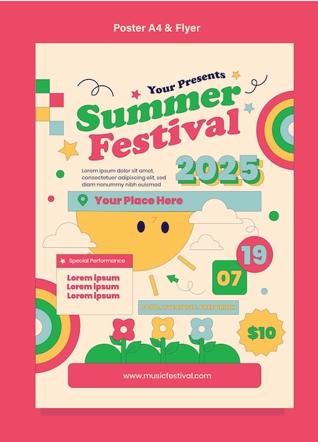 Vector design poster for event summer festival celebrating nostalgia and sunshine