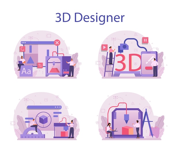 Vector designer 3d modeling concept set