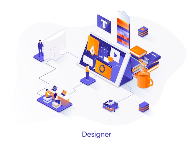 Vector designer isometric   illustration with people characters