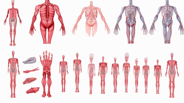 Detailed illustration of body parts on white background