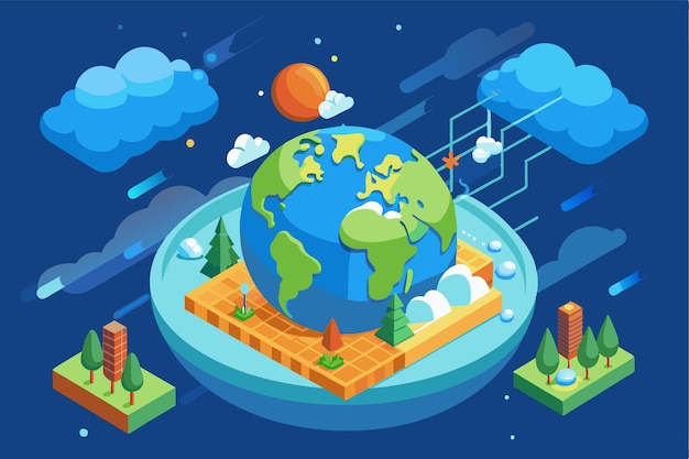 Vector a detailed illustration depicts a customizable isometric view of earth highlighting ozone layer depletion ozone layer depletion customizable isometric illustration