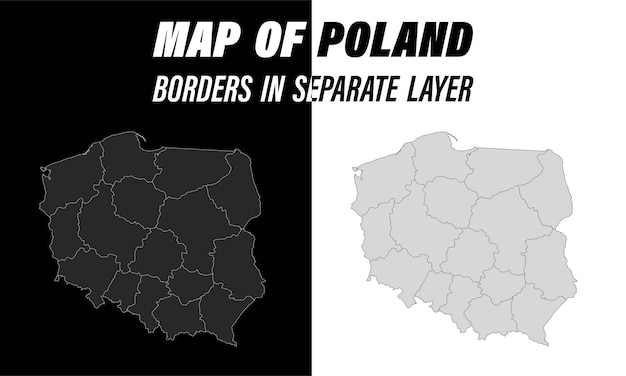 Detailed map of Poland with borders Educational design element Easy editable black and white vector