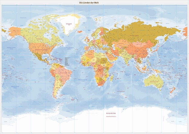 Detailed political world map Dutch language Miller projection