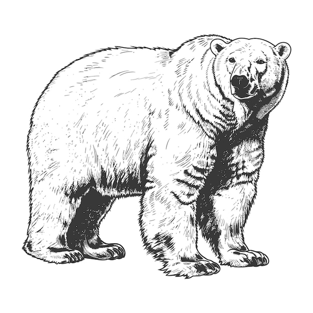 Vector detailed sketch of a majestic polar bear in full standing position