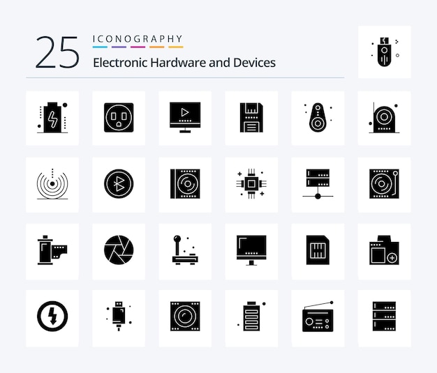 Devices 25 Solid Glyph icon pack including devices products technology floppy disc