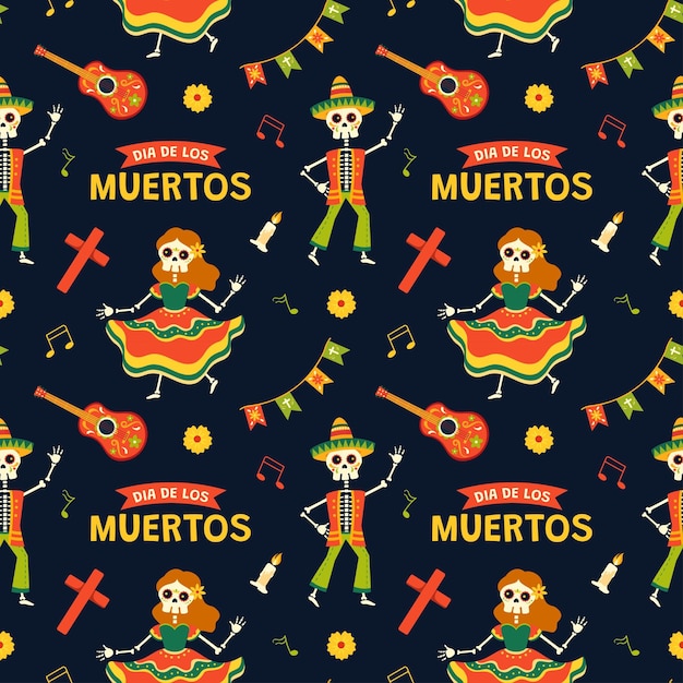 Dia de Muertos Seamless Pattern Illustration with Day of the Dead Element in Mexican Design