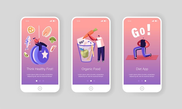 Diet Failure Mobile App Page Screen Template set