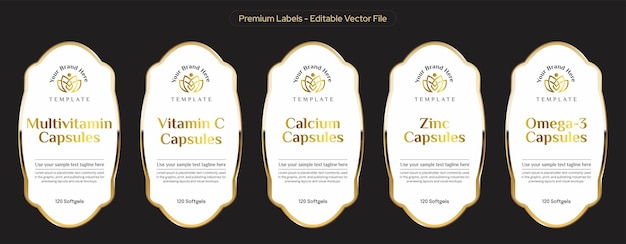 Vector dietary supplement multivitamin label design vitamin c calcium label zinc label design omega3