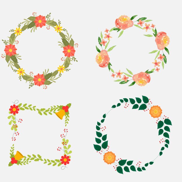 Vector different beautiful christmas wreaths isolated on white collection