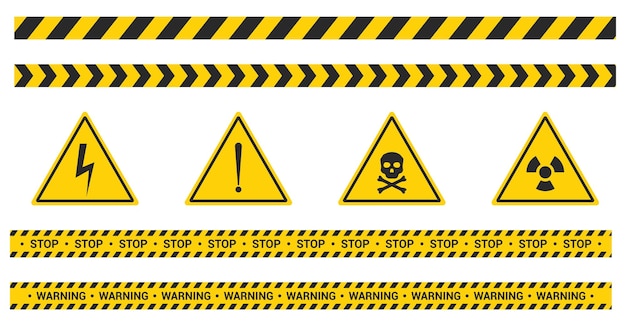 Vector different danger alert yellow and black tape banner set