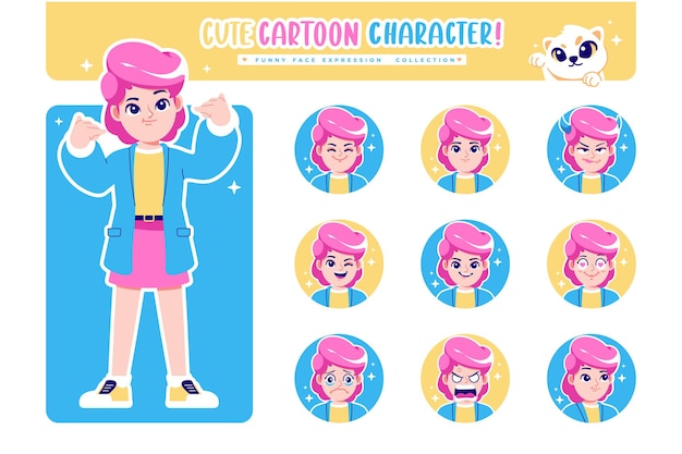 Vector different face emotion business girl cartoon character collection 4