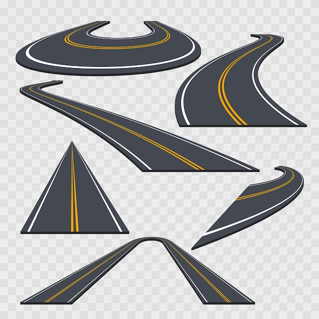Vector different perspective curved road set