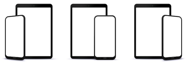 Different Perspectives of Mobile Phone and Tablet Computer Front View Illustration