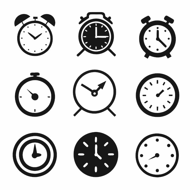 Vector different simple clock icon set vector illustrations on white background