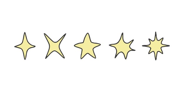 Vector different star doodle shape hand draw sketch yellow stars set vector illustration