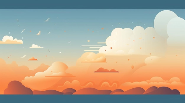 Vector a digital illustration of a sunset with clouds and a sky with clouds