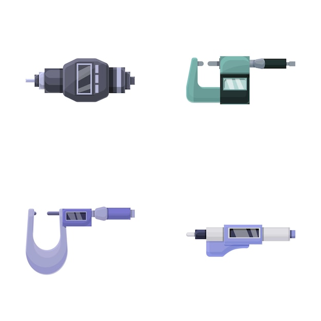 Digital micrometer icons set cartoon vector Laboratory digital micrometer