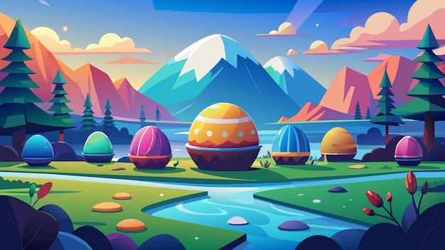 Vector a digital painting of colorful easter eggs