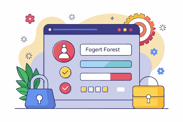 Vector a digital screen displays a password recovery form set against a vibrant forest theme forgot password