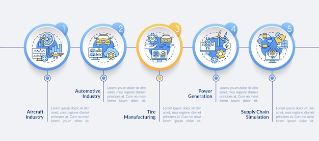 Vector digital twin implementation circle infographic template. aircraft industry. data visualization with 5 steps. process timeline info chart. workflow layout with line icons. lato-bold, regular fonts used