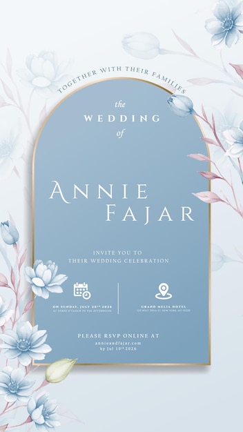 Vector digital wedding invitation with flower watercolor premium vector