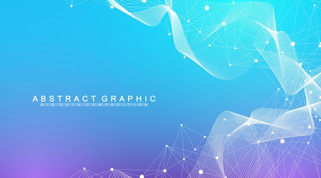 Vector digits abstract background with connected line and dots, wave flow. digital neural networks. network and connection background for your presentation. graphic polygonal background. vector illustration.