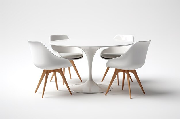 Dining table with chairs on white background