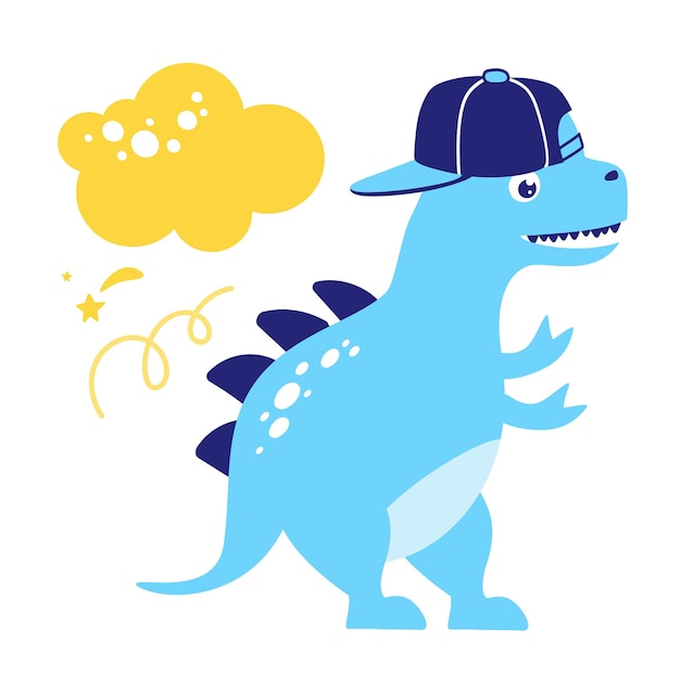 Dinosaur in a baseball cap funny isolated on a white background vector illustration In a flat style