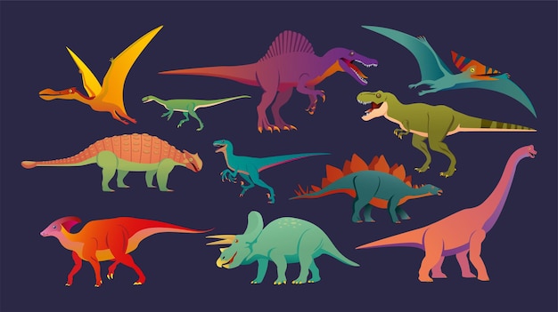 Dinosaurs colored isolated icons set